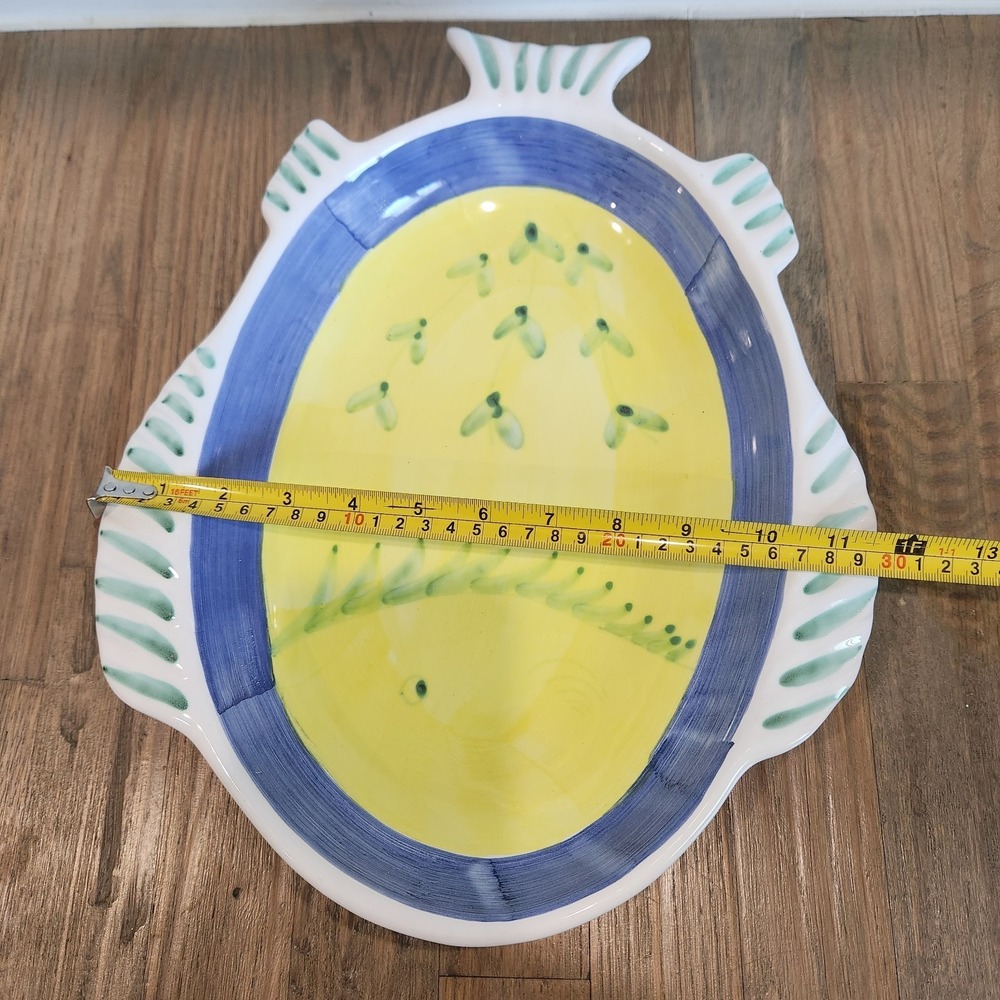 Caleca Greco Hand Painted Italy Fish Shaped Server Platter Marina Yellow Blue - Picture 13 of 15